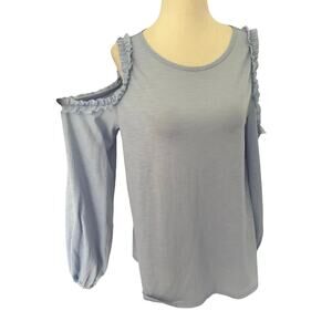 LC Lauren Conrad Blue Cold Shoulder Ruffles Trim Top Women's Size Medium | 5-4